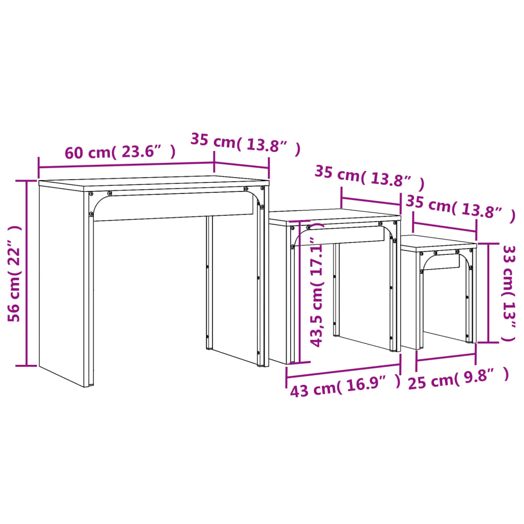 Tables basses gigognes 3 pcs sonoma gris bois d'ingénierie - XIOS