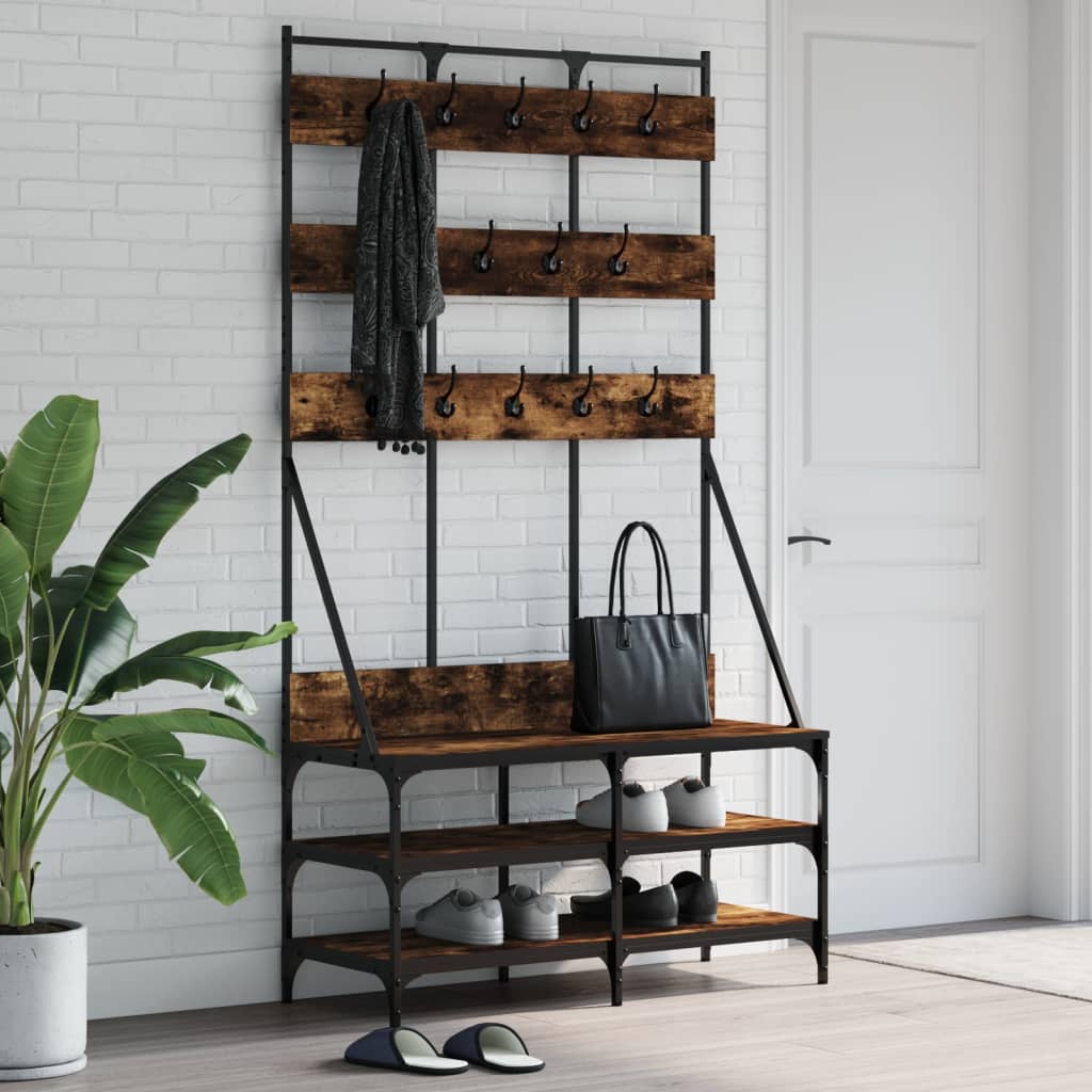 Porte-vêtements et rangement des chaussures chêne fumé