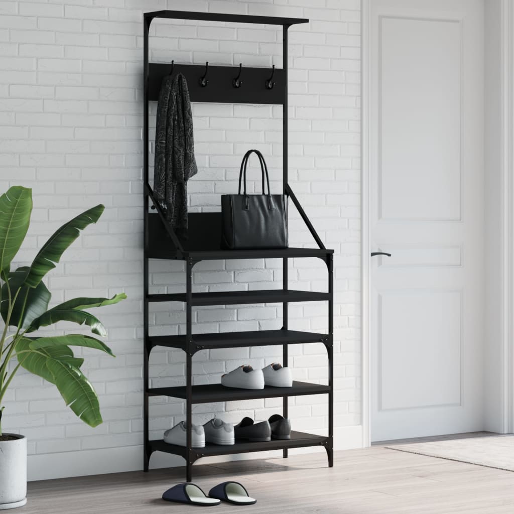 Porte-vêtements et rangement des chaussures noir 70x34x184 cm - XIOS