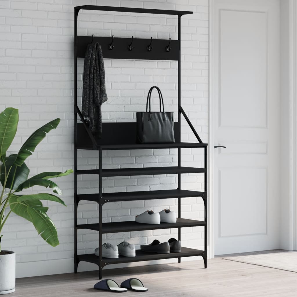 Porte-vêtements et rangement des chaussures noir 90x34x184 cm - XIOS