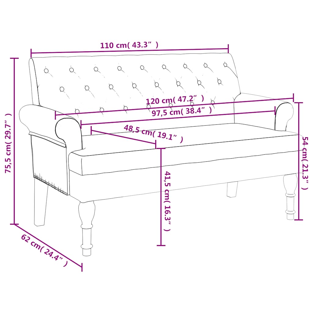 Banc avec dossier vert foncé 120x62x75,5 cm tissu - XIOS