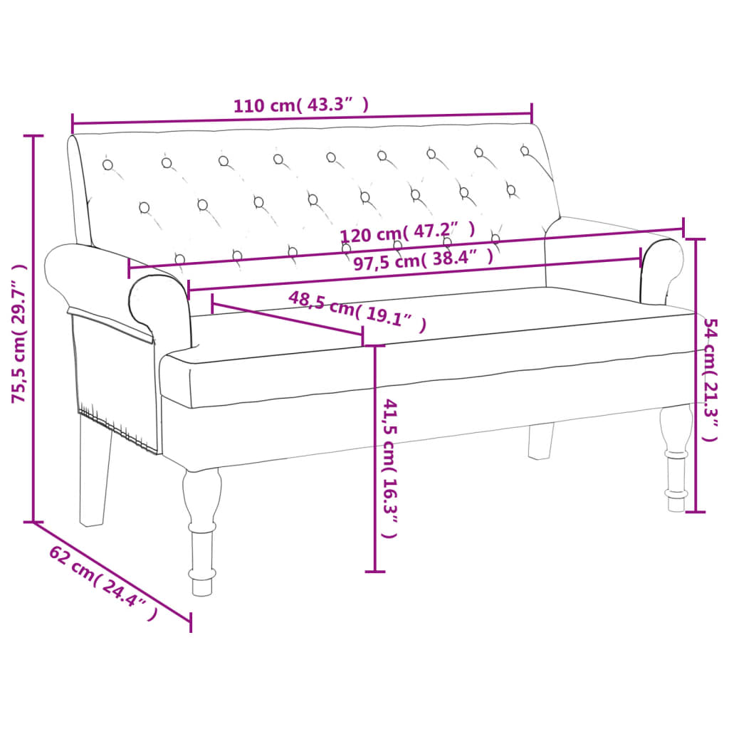 Banc avec dossier rouge bordeaux 120x62x75,5 cm tissu - XIOS