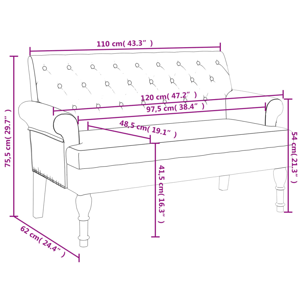 Banc avec dossier 120x62x75,5 cm lin - XIOS