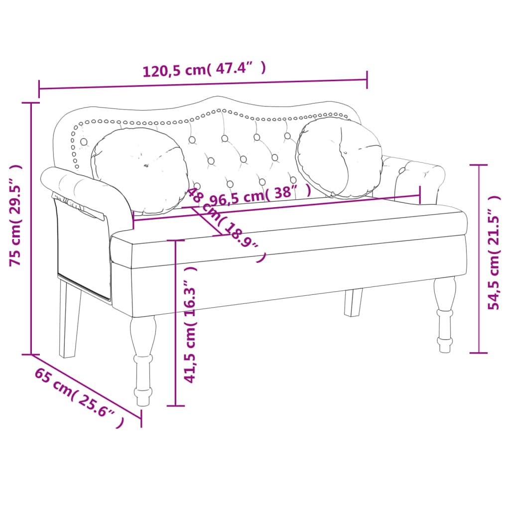 Banc avec coussins gris clair 120,5x65x75 cm velours - XIOS