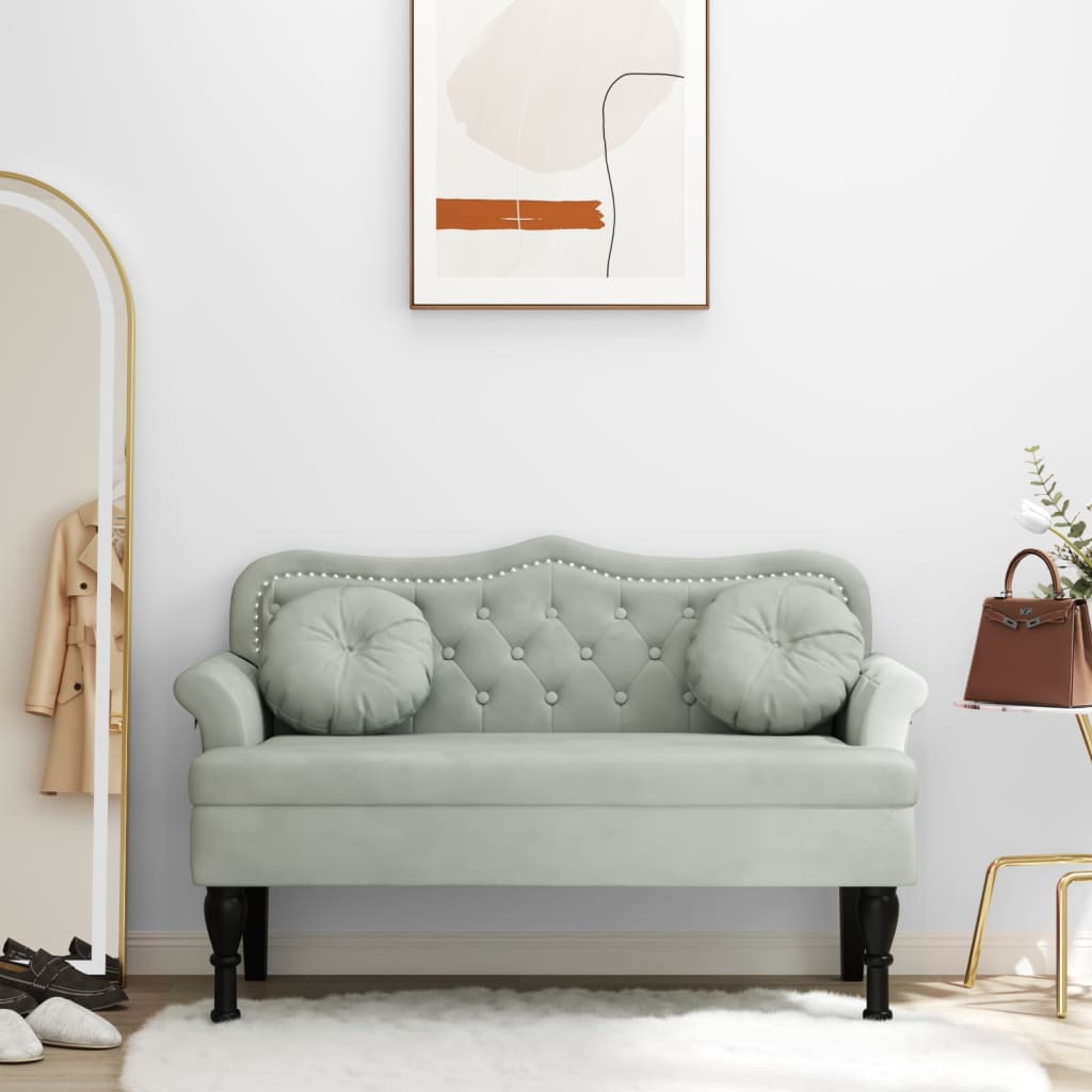 Banc avec coussins gris clair 120,5x65x75 cm velours - XIOS