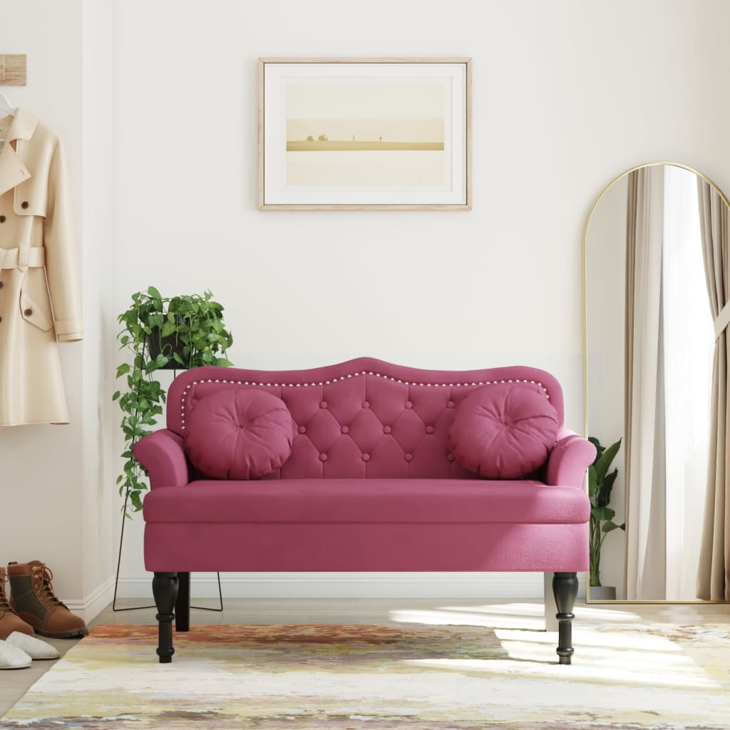 Banc avec coussins bordeaux 120,5x65x75 cm velours - XIOS