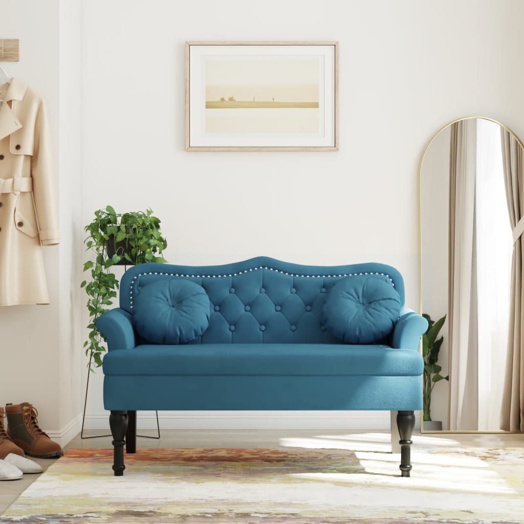 Banc avec coussins bleu 120,5x65x75 cm velours - XIOS