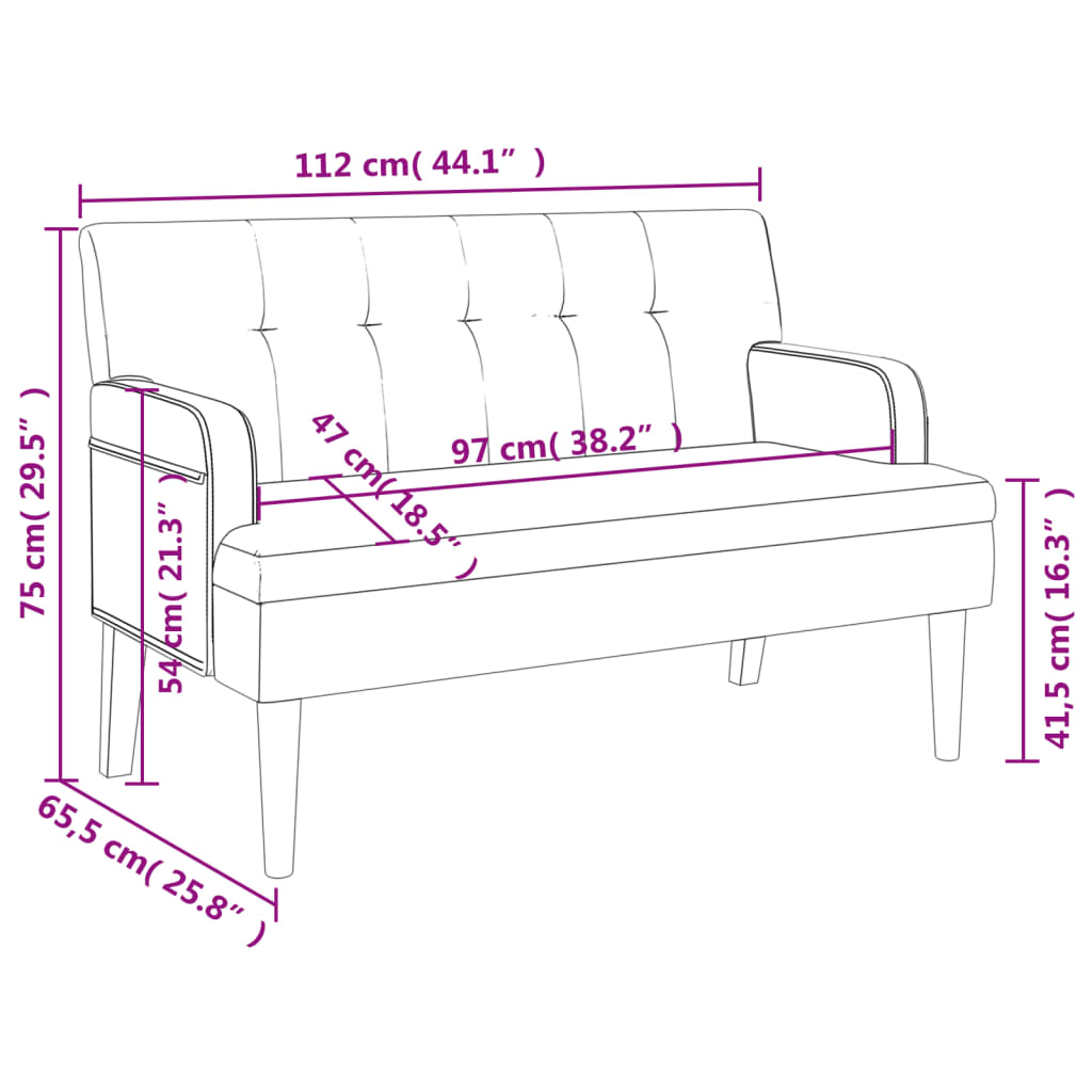 Banc avec dossier blanc 112x65,5x75 cm similicuir - XIOS