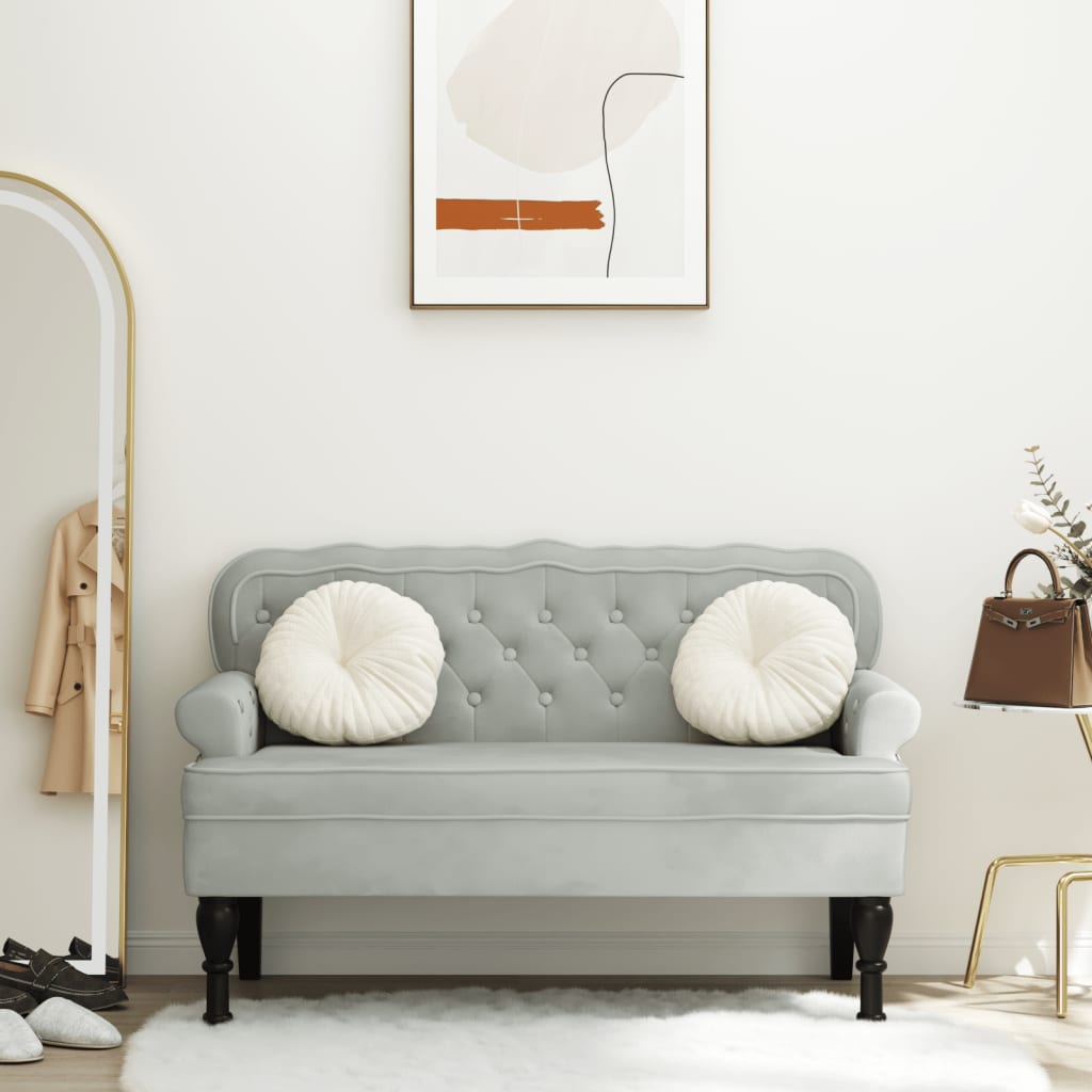 Banc avec dossier gris clair 119,5x64,5x75 cm velours - XIOS