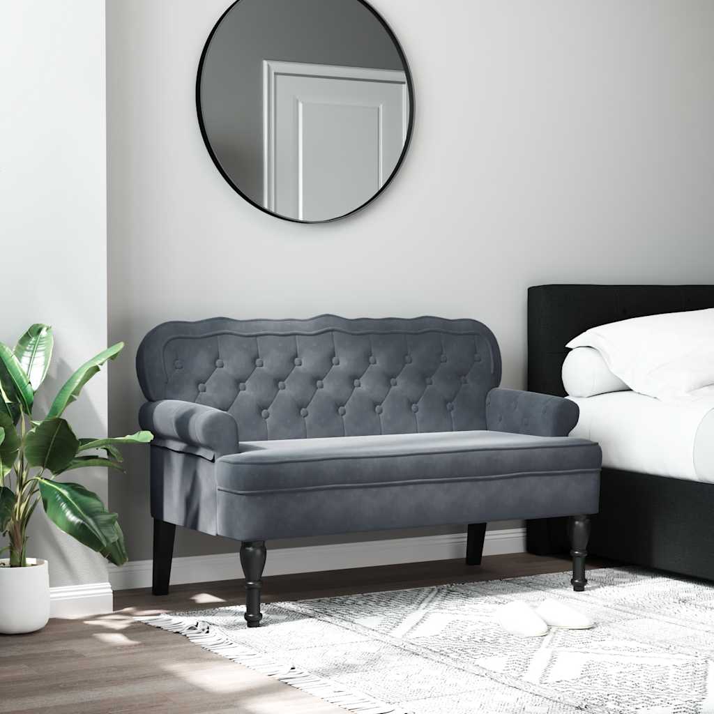 Banc avec dossier gris foncé 119,5x64,5x75 cm velours - XIOS