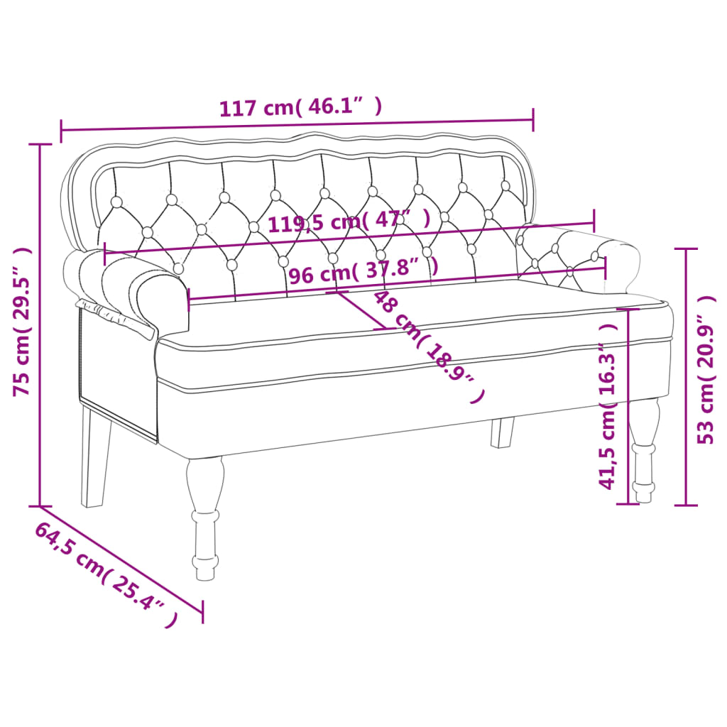 Banc avec dossier rose 119,5x64,5x75 cm velours - XIOS