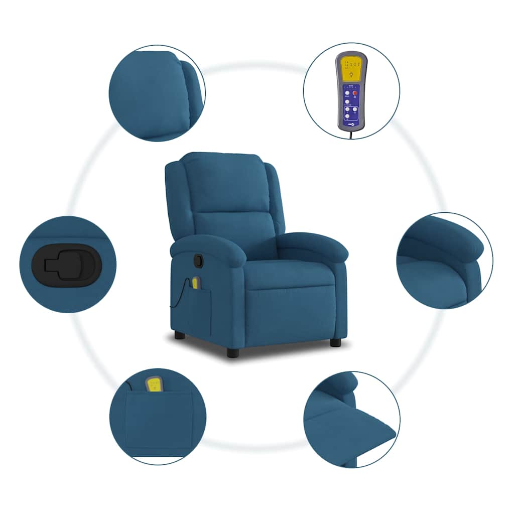 Fauteuil inclinable de massage bleu velours - XIOS