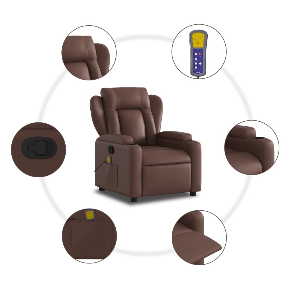 Fauteuil de massage inclinable Marron Similicuir Fauteuils vidaXL   