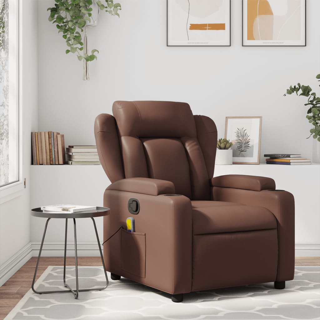 Fauteuil de massage inclinable Marron Similicuir Fauteuils vidaXL   