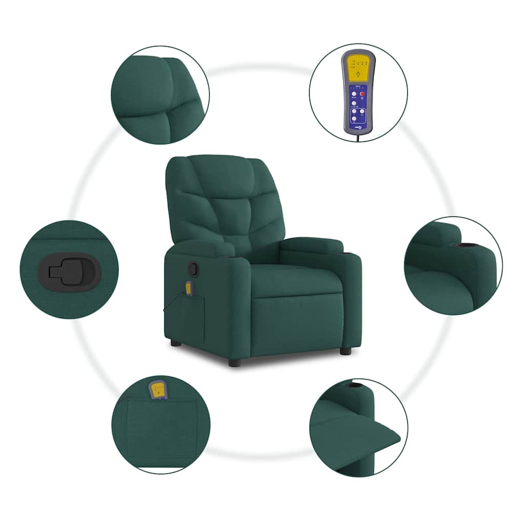 Fauteuil de massage inclinable Vert foncé Tissu Fauteuils vidaXL