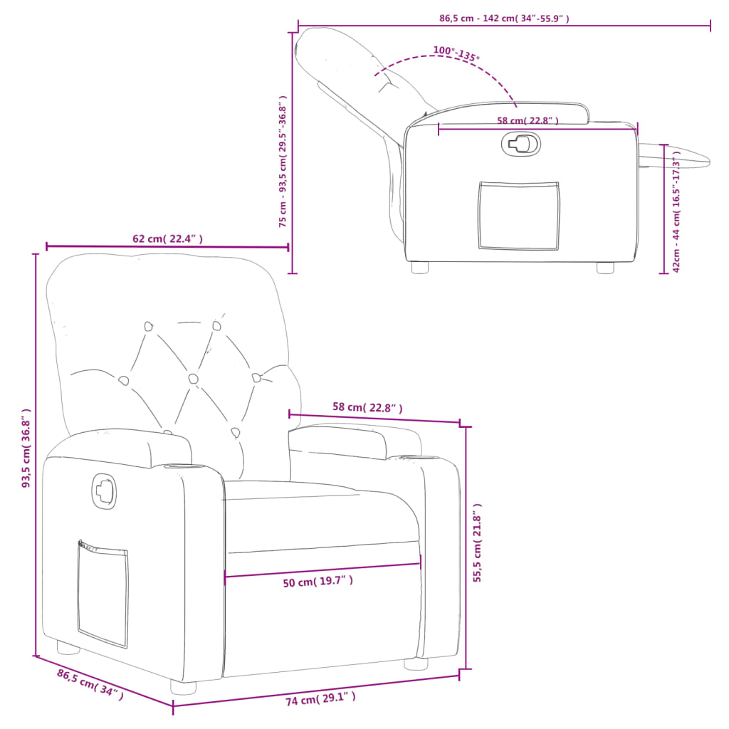 Fauteuil inclinable Gris Similicuir Fauteuils vidaXL