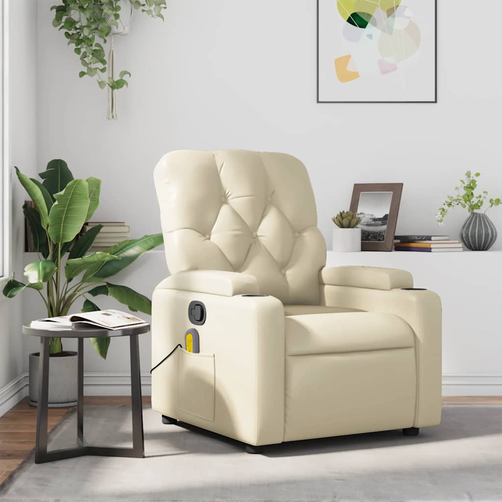 Fauteuil inclinable de massage Crème Similicuir Fauteuils vidaXL