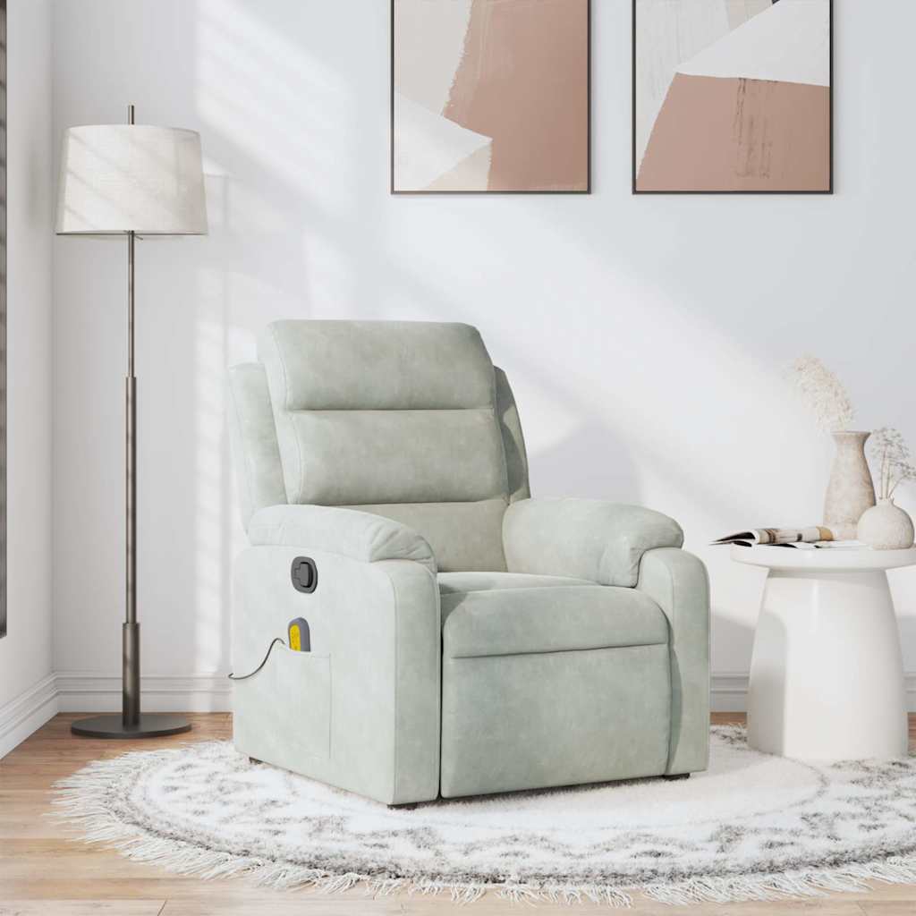 Fauteuil de massage inclinable gris clair velours