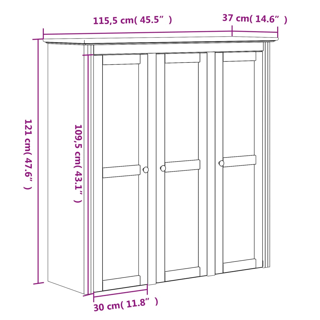Buffet BODO blanc et marron 115,5x43x200,5cm bois massif de pin - XIOS