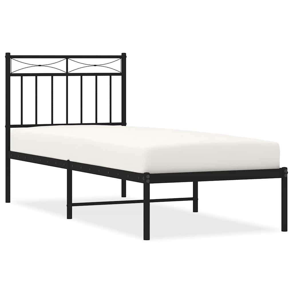 Cadre de lit métal sans matelas avec tête de lit noir 75x190 cm - XIOS