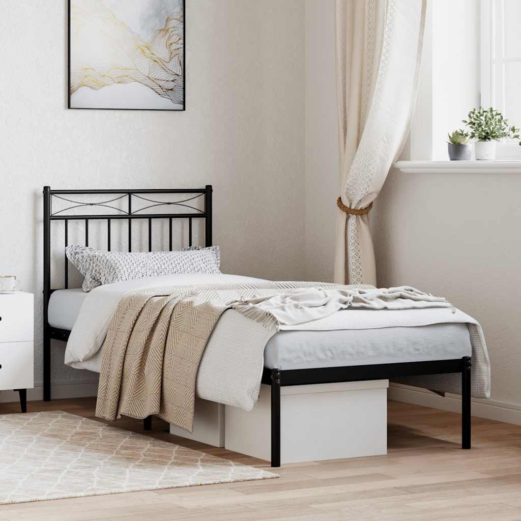 Cadre de lit métal sans matelas avec tête de lit noir 75x190 cm - XIOS