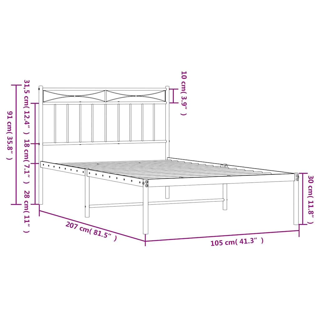 Cadre de lit métal sans matelas avec tête de lit noir 100x200cm - XIOS