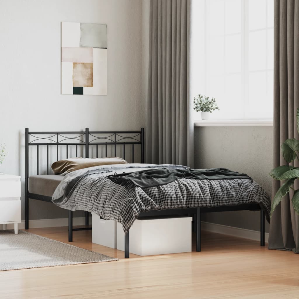 Cadre de lit métal sans matelas avec tête de lit noir 120x200cm - XIOS