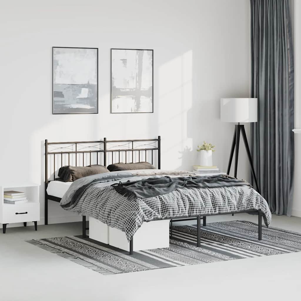 Cadre de lit métal sans matelas avec tête de lit noir 135x190cm - XIOS