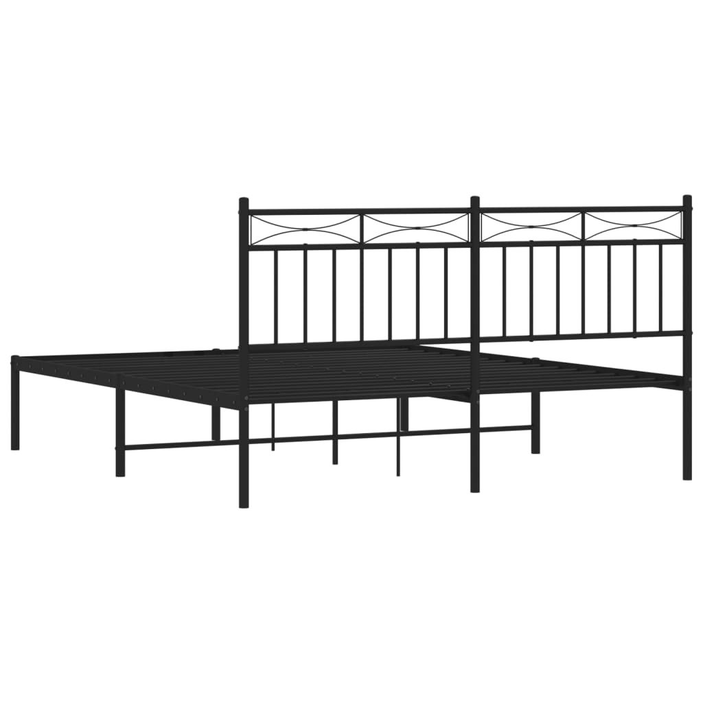 Cadre de lit métal sans matelas et tête de lit noir 160x200 cm - XIOS