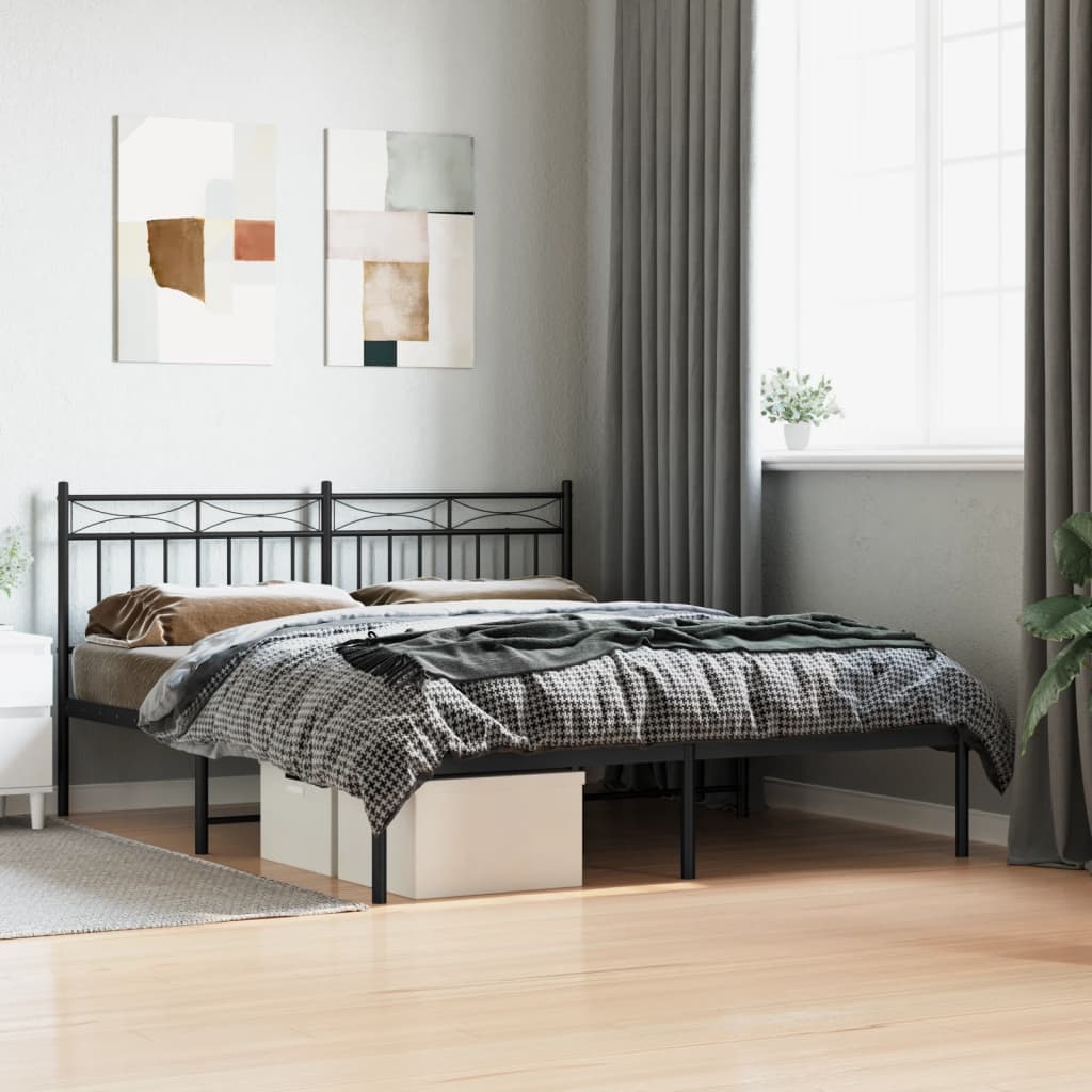 Cadre de lit métal sans matelas et tête de lit noir 160x200 cm - XIOS