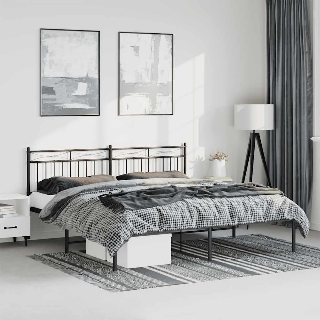 Cadre de lit métal sans matelas avec tête de lit noir 183x213cm - XIOS
