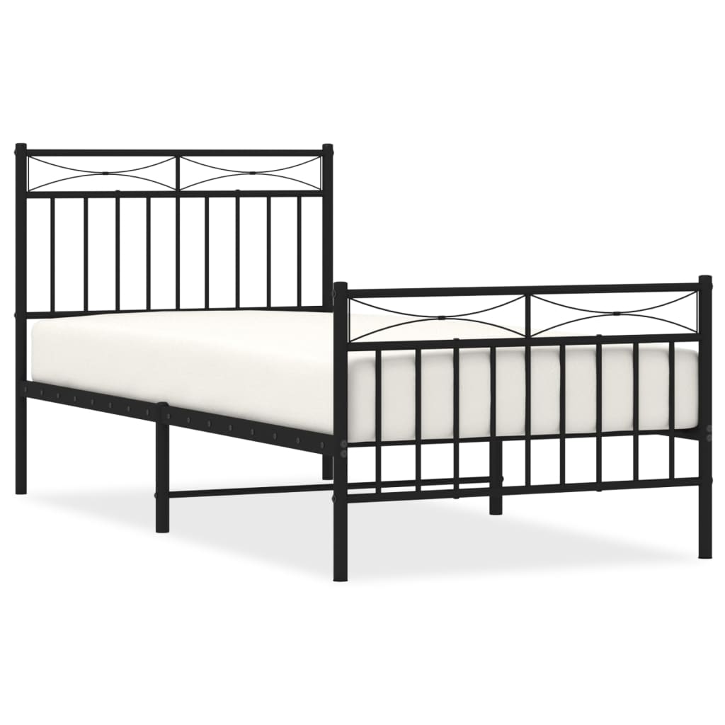 Cadre de lit métal sans matelas avec pied de lit noir 90x200 cm - XIOS