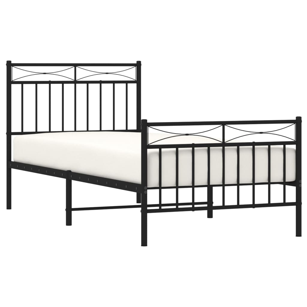 Cadre de lit métal sans matelas avec pied de lit noir 90x200 cm - XIOS