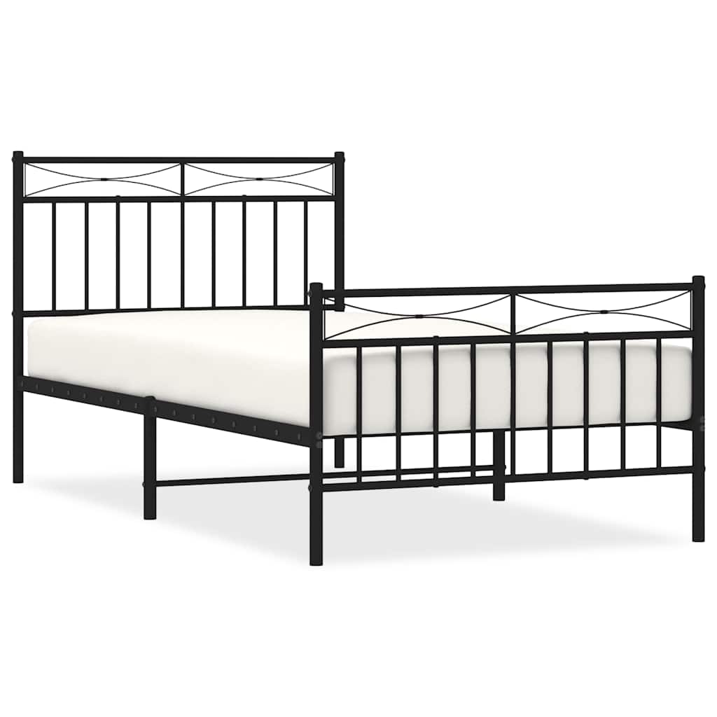 Cadre de lit métal sans matelas avec pied de lit noir 100x190cm - XIOS