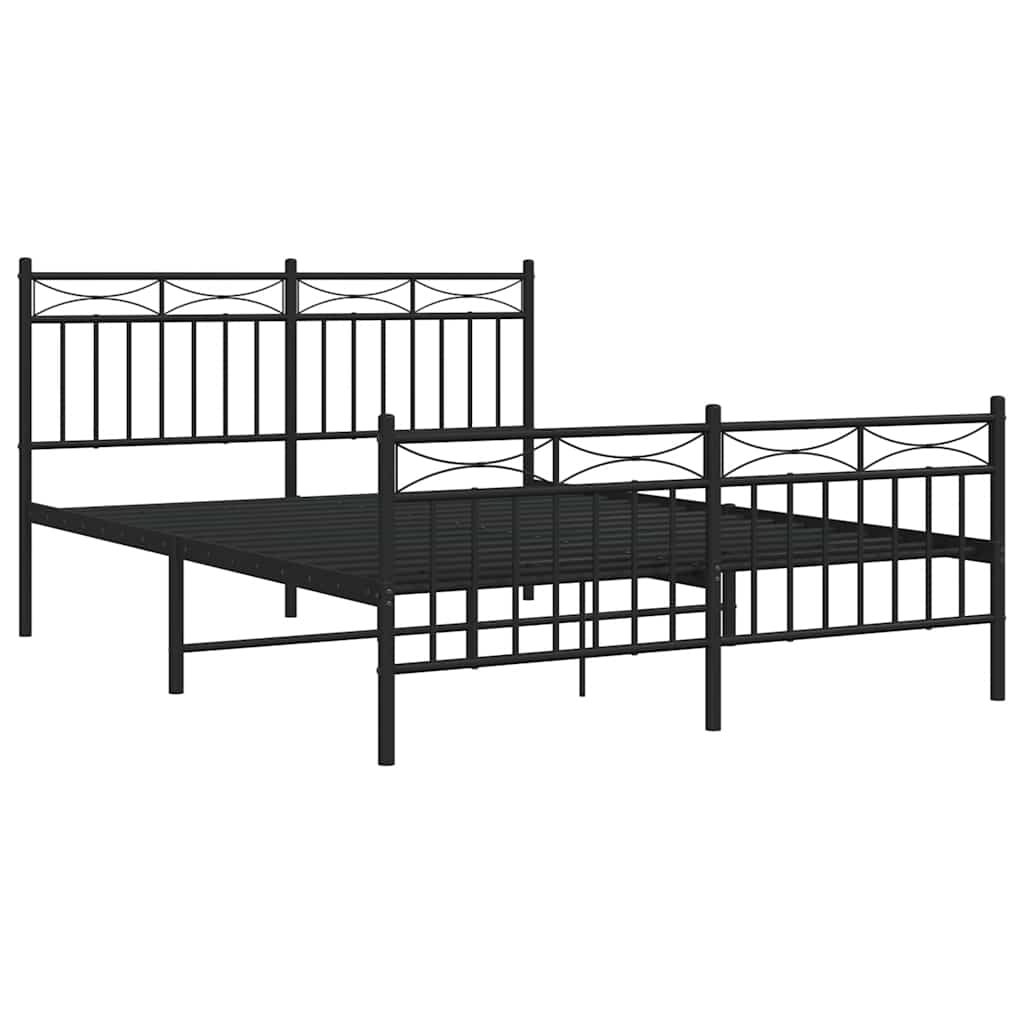Cadre de lit métal sans matelas avec pied de lit noir 135x190cm - XIOS