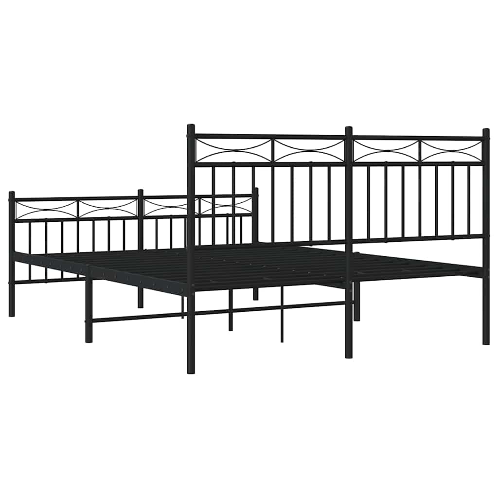 Cadre de lit métal sans matelas avec pied de lit noir 135x190cm - XIOS
