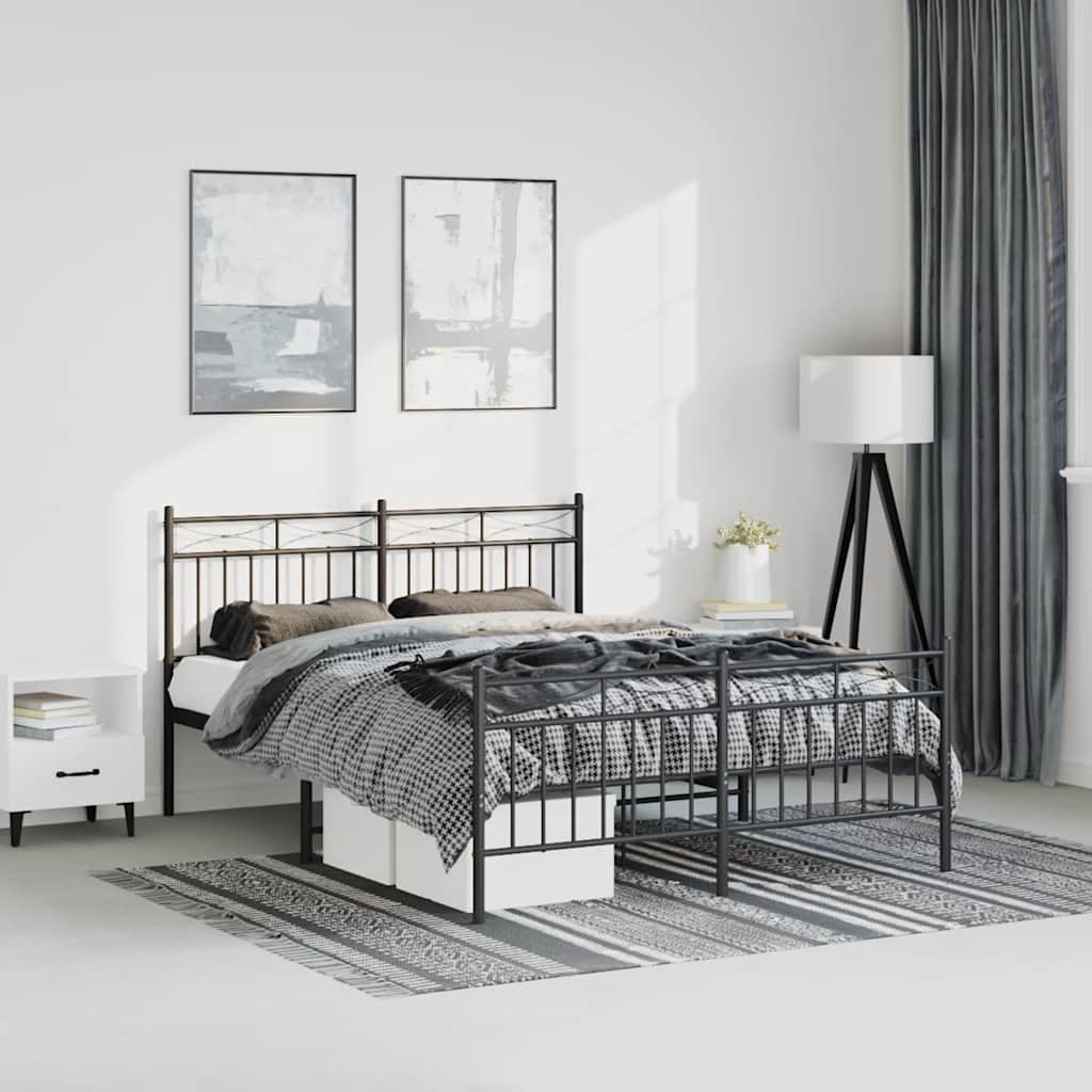 Cadre de lit métal sans matelas avec pied de lit noir 135x190cm - XIOS