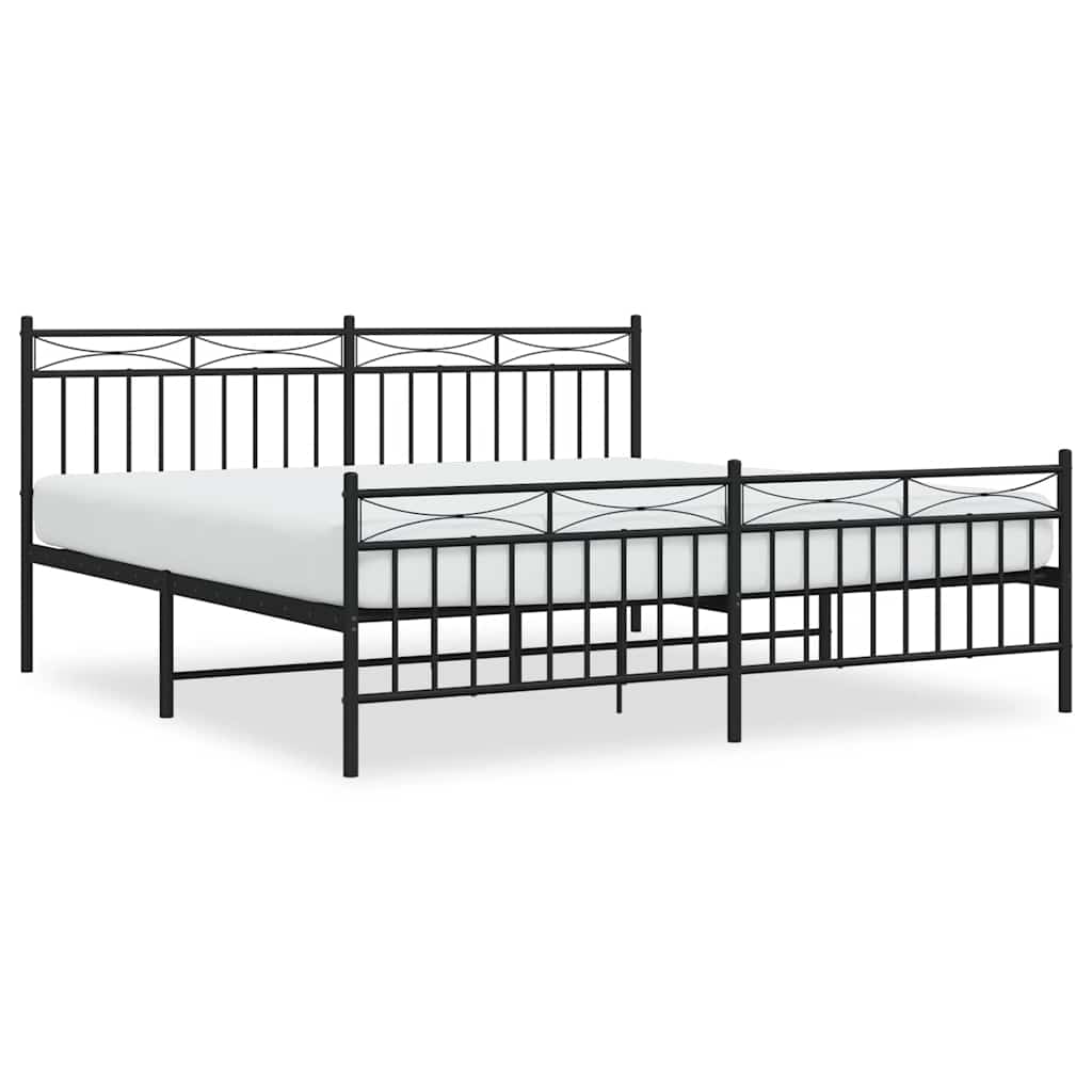 Cadre de lit métal sans matelas avec pied de lit noir 183x213cm - XIOS