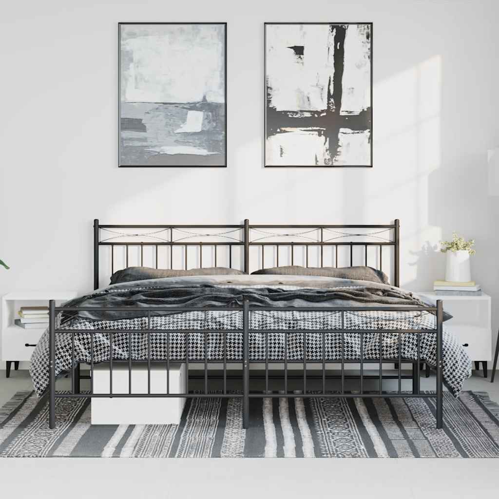 Cadre de lit métal sans matelas avec pied de lit noir 183x213cm - XIOS