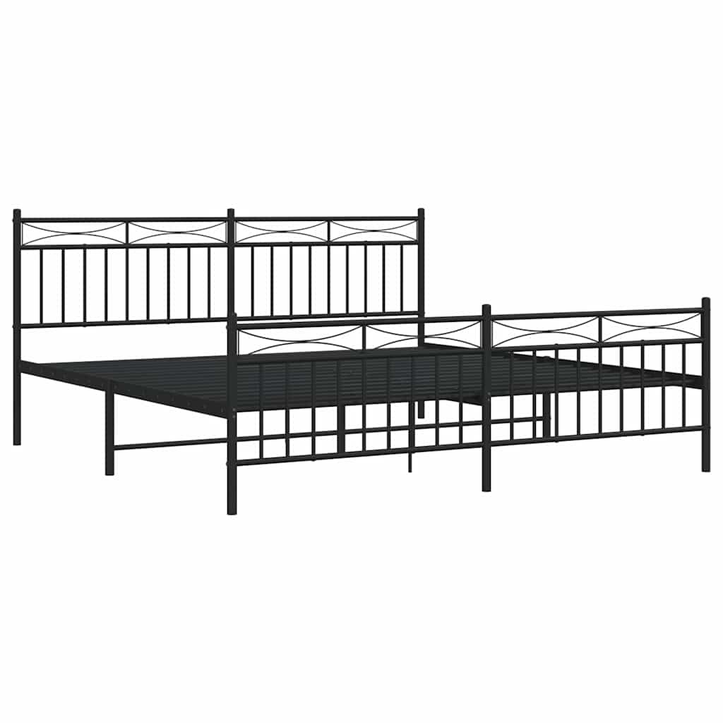 Cadre de lit métal sans matelas avec pied de lit noir 183x213cm - XIOS