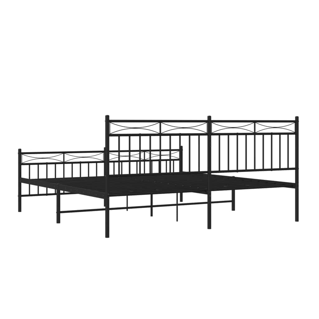 Cadre de lit métal sans matelas avec pied de lit noir 183x213cm - XIOS