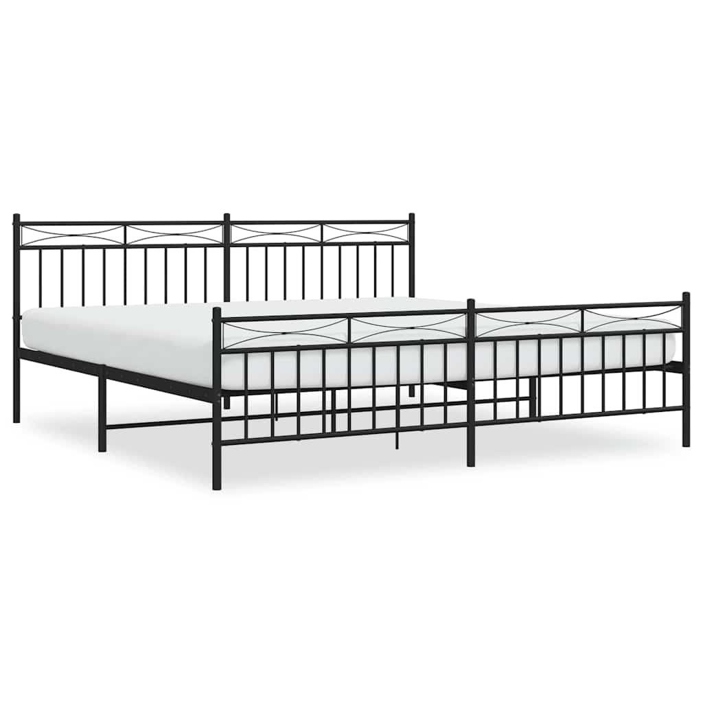Cadre de lit métal sans matelas avec pied de lit noir 193x203cm - XIOS