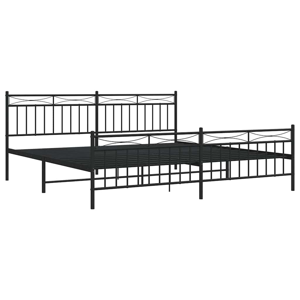 Cadre de lit métal sans matelas avec pied de lit noir 193x203cm - XIOS