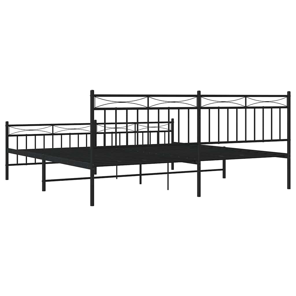 Cadre de lit métal sans matelas avec pied de lit noir 193x203cm - XIOS