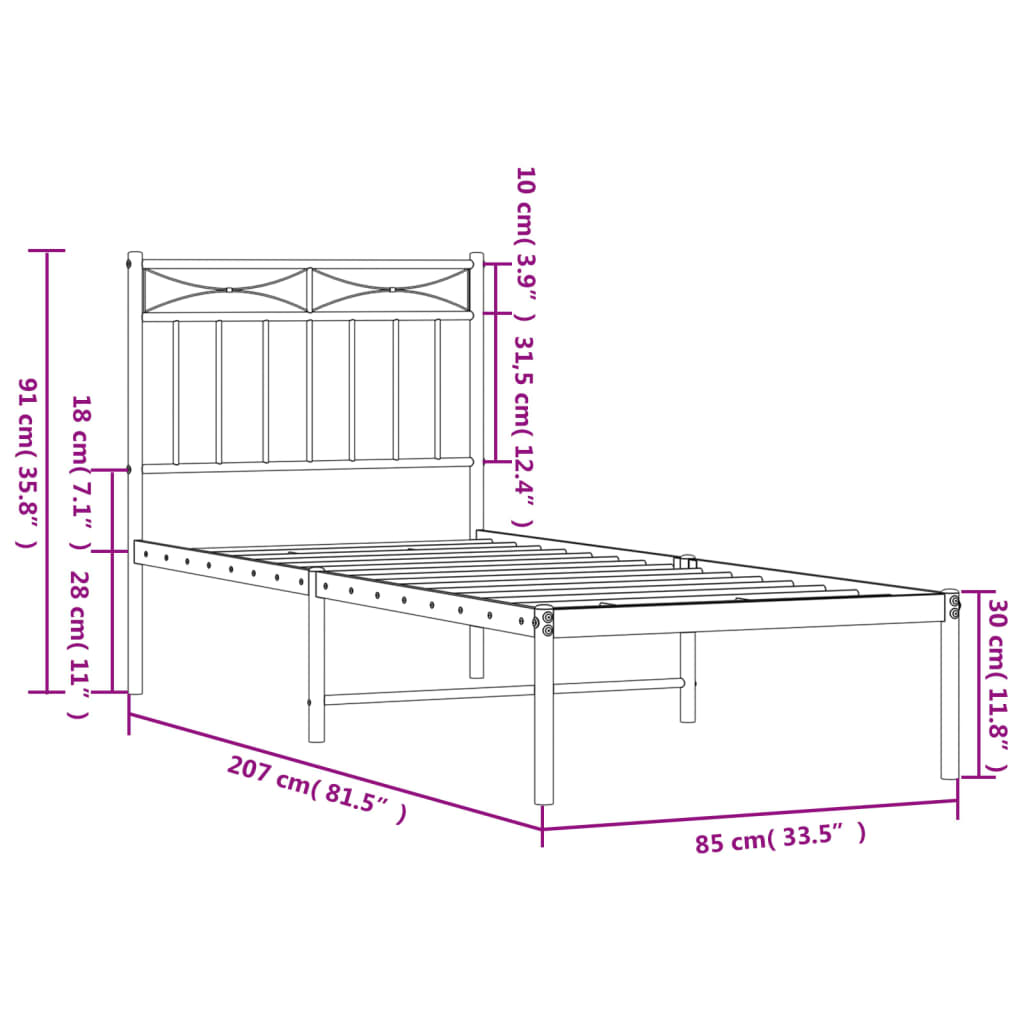 Cadre de lit métal sans matelas avec tête de lit blanc 80x200cm - XIOS