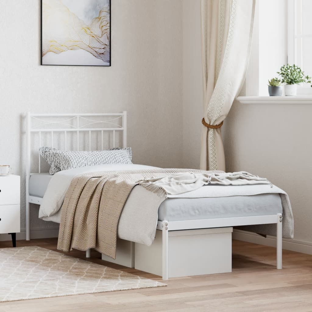Cadre de lit métal sans matelas avec tête de lit blanc 80x200cm - XIOS