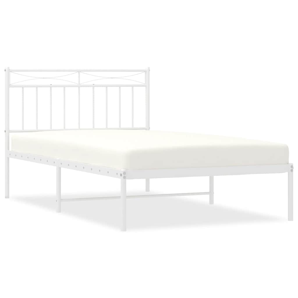 Cadre de lit métal sans matelas et tête de lit blanc 100x200 cm