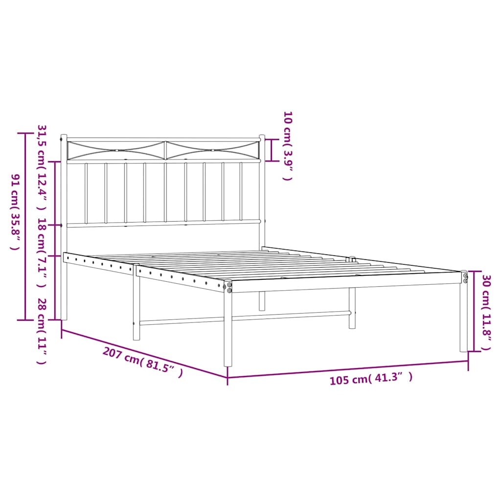 Cadre de lit métal sans matelas et tête de lit blanc 100x200 cm