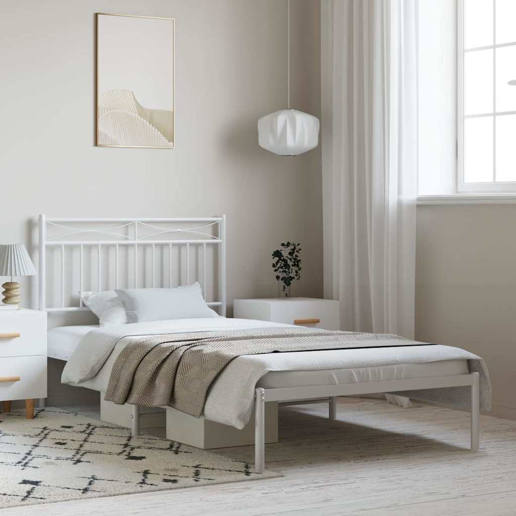 Cadre de lit métal sans matelas et tête de lit blanc 100x200 cm