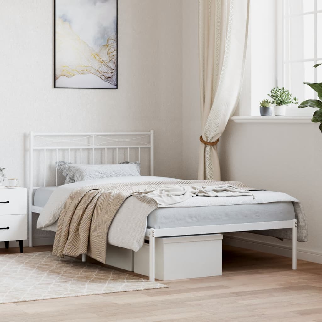 Cadre de lit métal sans matelas et tête de lit blanc 107x203 cm - XIOS